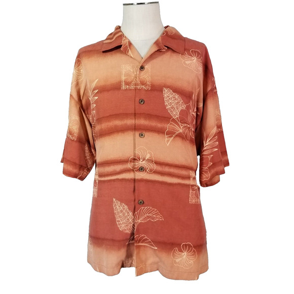 Tommy Bahama Hawaiian shirt men's XL extra large rust orange silk Tiki Aloha - Picture 1 of 11